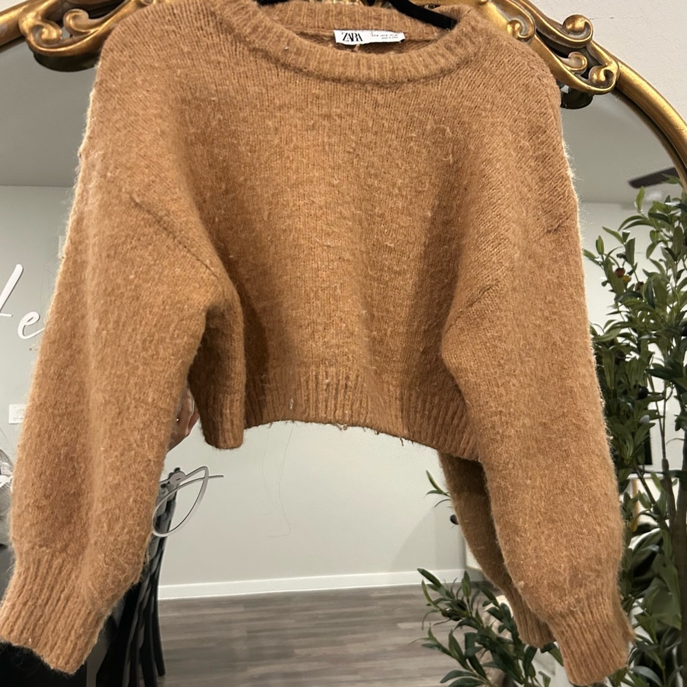 Zara Women's Brown Crew Neck and crop Sweater